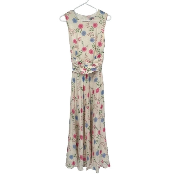 Adrianna Papell Cream Pink Floral Sleeveless Silk Maxi Dress Size 10 Women’s - Picture 1 of 6